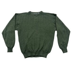 Woods & Gray Ribbed Knit Sweater Mens Large Green 100% Cotton Crewneck Pullover